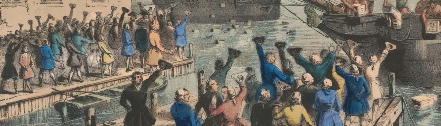 Illustration: Destruction of Tea at Boston Harbor